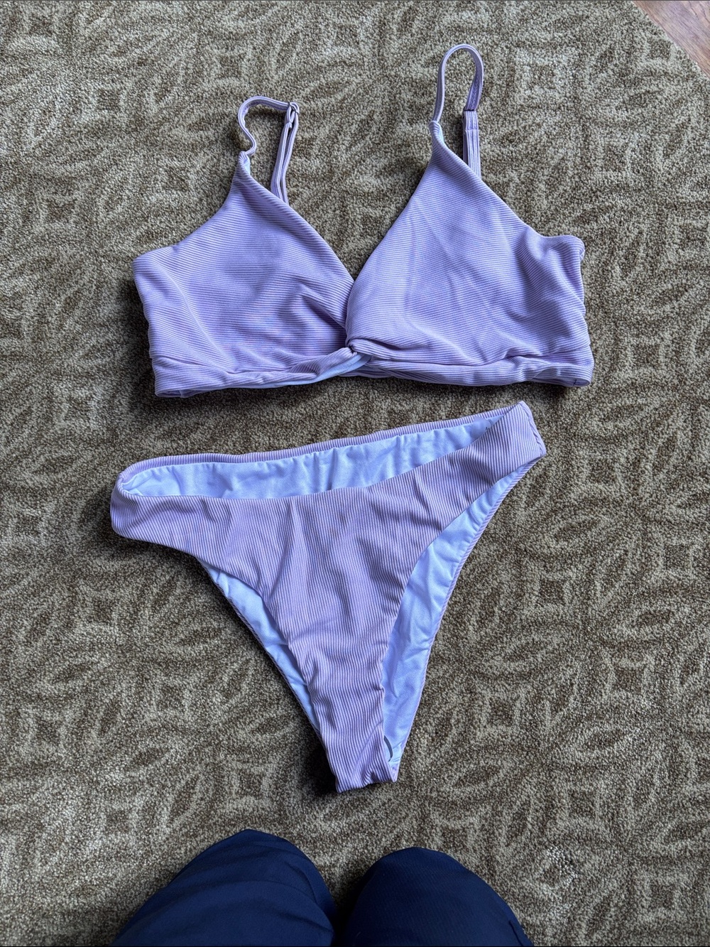SHEIN Lavender Ribbed Twist Bikini Set